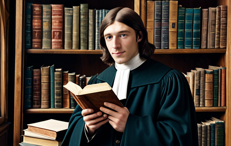 John Wesley as a Young Man**

"A young John Wesley, perhaps in his early 20s, in Oxford, wearing modest, historically accurate academic attire, surrounded by books and papers.  The setting should be a library or study. Perfect anatomy, correct proportions, natural pose. Safe for work, appropriate content, fully clothed, professional, modest. High quality, detailed, well-formed hands, proper finger count, natural body proportions."

**