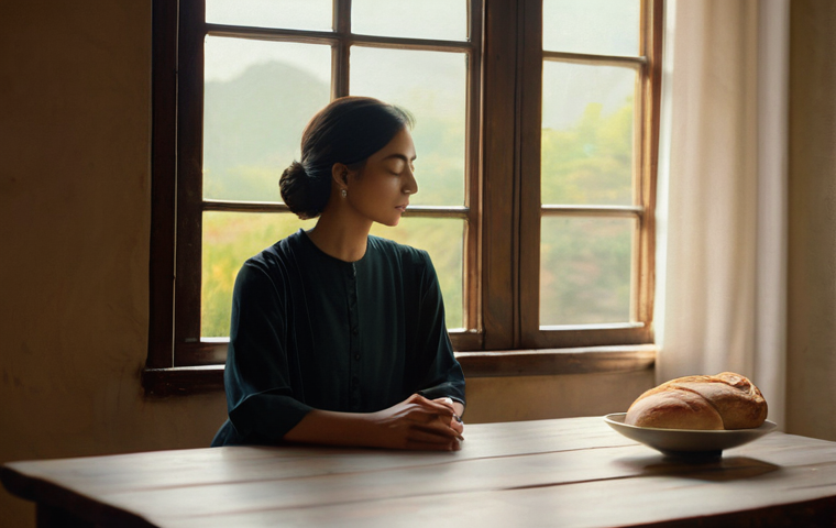 기독교의 성찬식 - **Prompt: A Moment of Profound Introspection**
    A serene and contemplative individual, gender-neu...