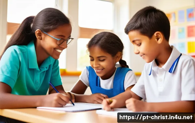 기독교와 교육 선교 - **Prompt 1: Nurturing Minds and Hearts in a Vibrant Classroom**
    "A cheerful and diverse group of...