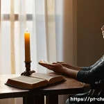 Home 17 기독교 명상과 기도 - **Prompt:** "An intimate and serene Christian meditation space. A person, appearing to be in their 3...