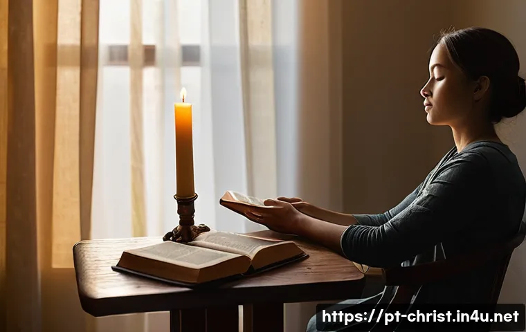 기독교 명상과 기도 - **Prompt:** "An intimate and serene Christian meditation space. A person, appearing to be in their 3...