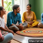 Home 18 기독교와 가족 치료 - A warm and serene family therapy session in a cozy living room in Brazil, featuring a diverse Brazil...