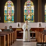 Home 22 기독교와 예배 형식 - A traditional Brazilian Catholic church interior during a solemn mass, featuring a diverse congregat...